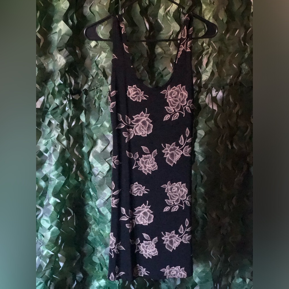 Vintage All That Jazz Floral Black Dress with Gold Rose Pattern